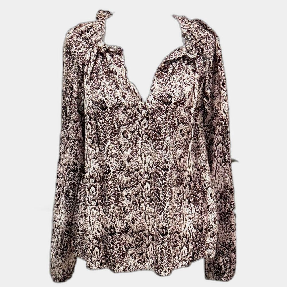 Marie Oliver 100% silk long sleeve snakeskin pattern blouse
